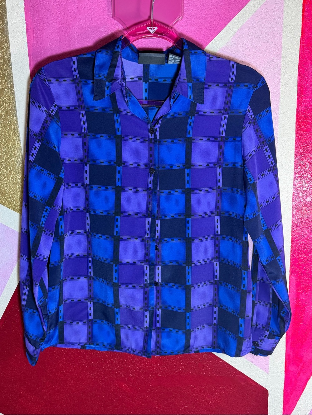 Notations Petite Purple Blue Plaid Button Up Blouse Sz S Collared
